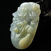 糯冰种淡黄翡缅甸翡翠A货布袋佛挂件