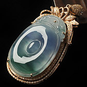 冰种紫罗兰飘花缅甸翡翠A货镶玫瑰金福在眼前胸坠（真钻）