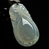 冰种晴水缅甸翡翠A货双龙如意挂件