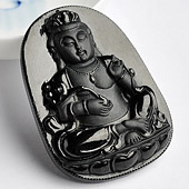 细糯种墨翠缅甸翡翠A货观音挂件