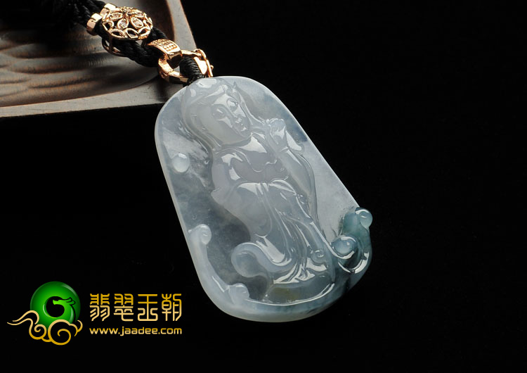 冰种飘花缅甸翡翠A货观音挂件