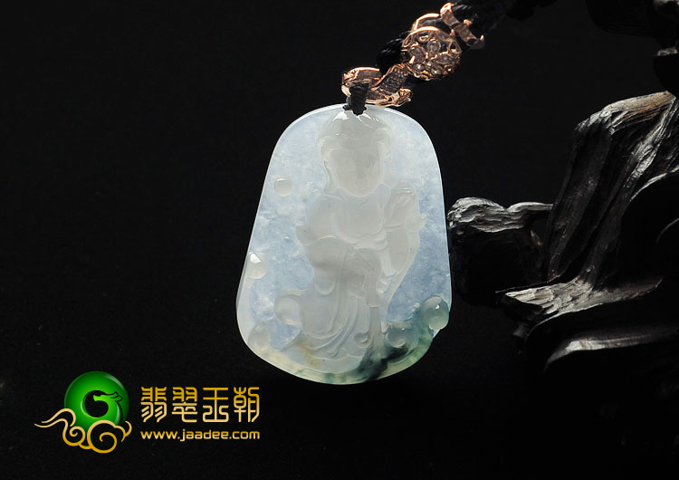 冰种飘花缅甸翡翠A货观音挂件