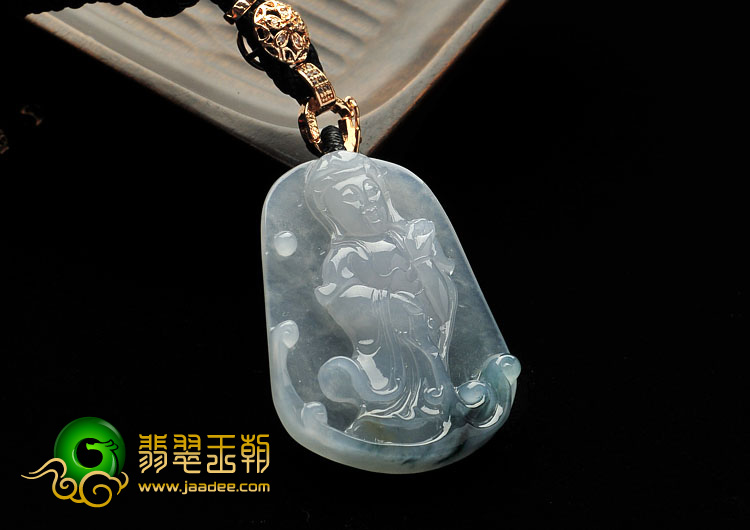 冰种飘花缅甸翡翠A货观音挂件