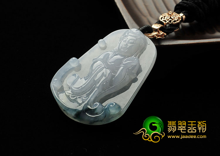 冰种飘花缅甸翡翠A货观音挂件