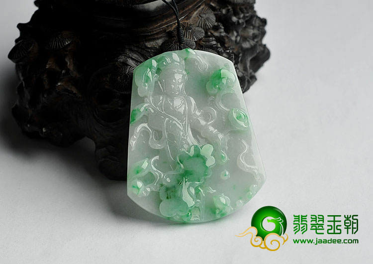 糯冰种飘翠缅甸翡翠A货观音挂件