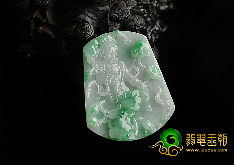 糯冰种飘翠缅甸翡翠A货观音挂件