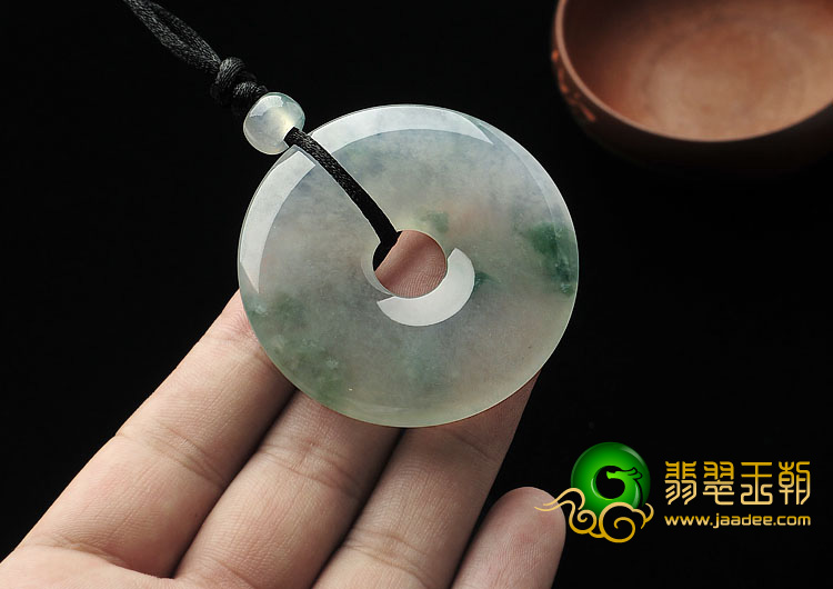 冰种飘花缅甸翡翠A货平安扣挂件