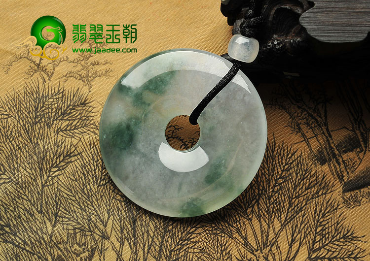 冰种飘花缅甸翡翠A货平安扣挂件