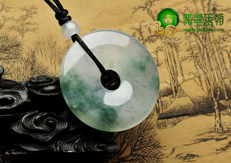 冰种飘花缅甸翡翠A货平安扣挂件