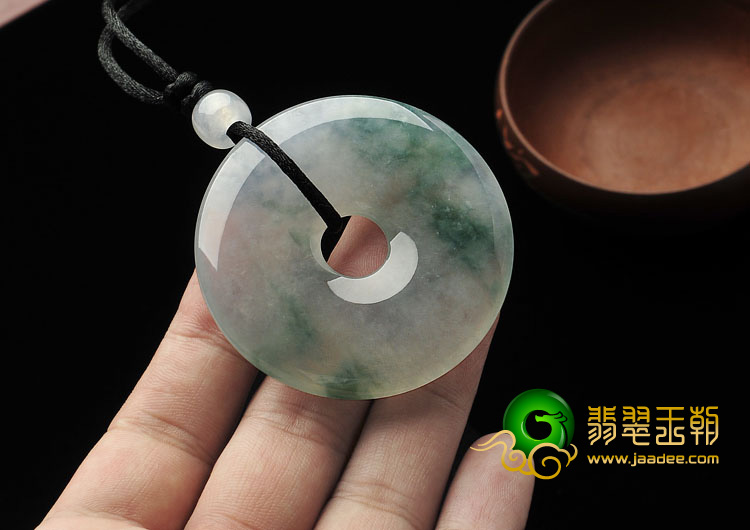 冰种飘花缅甸翡翠A货平安扣挂件