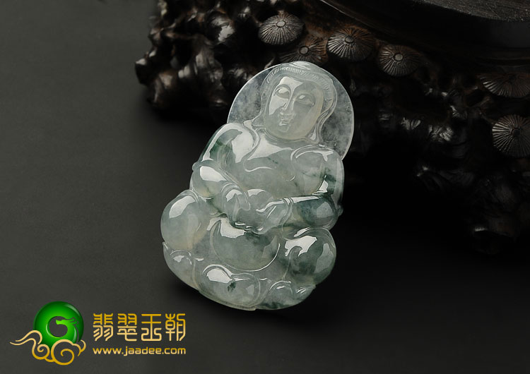 糯冰种飘花缅甸翡翠A货观音挂件
