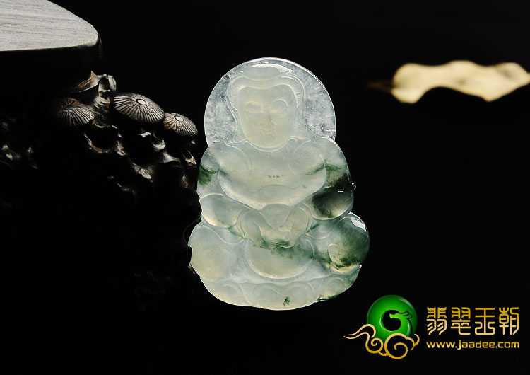 糯冰种飘花缅甸翡翠A货观音挂件