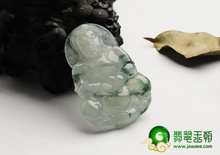 糯冰种飘花缅甸翡翠A货观音挂件