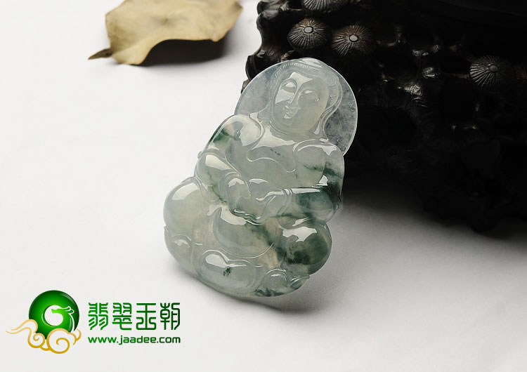 糯冰种飘花缅甸翡翠A货观音挂件
