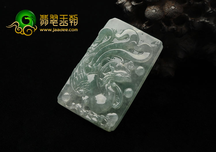 冰种晴水缅甸翡翠A货龙凤牌挂件（一对）