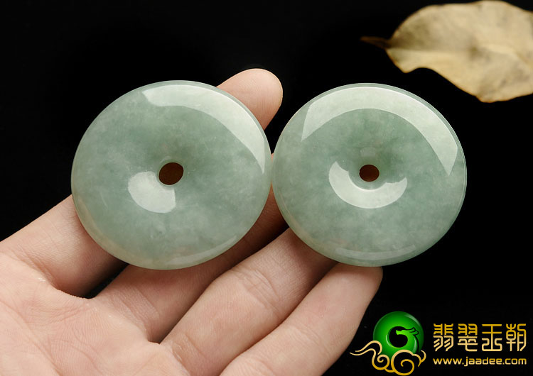 糯冰种晴水缅甸翡翠A货平安扣挂件（一对）