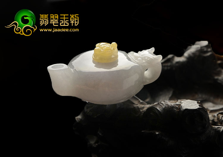 糯冰种晴水黄翡缅甸翡翠A货玉壶小摆件