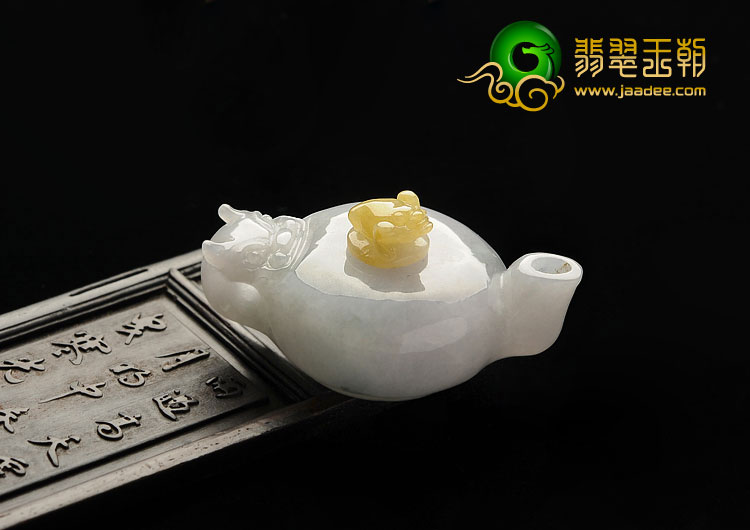 糯冰种晴水黄翡缅甸翡翠A货玉壶小摆件