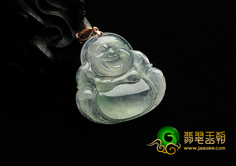 冰玻种飘花缅甸翡翠A货玉佛挂件