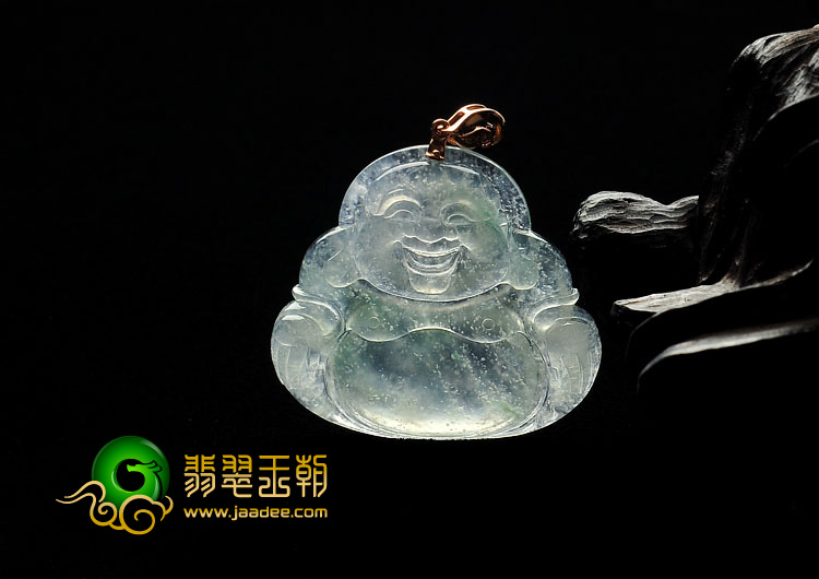 冰玻种飘花缅甸翡翠A货玉佛挂件