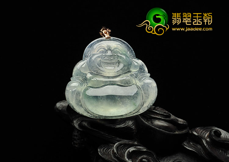 冰玻种飘花缅甸翡翠A货玉佛挂件