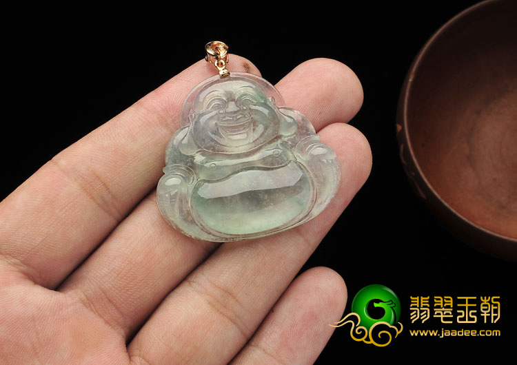 冰玻种飘花缅甸翡翠A货玉佛挂件