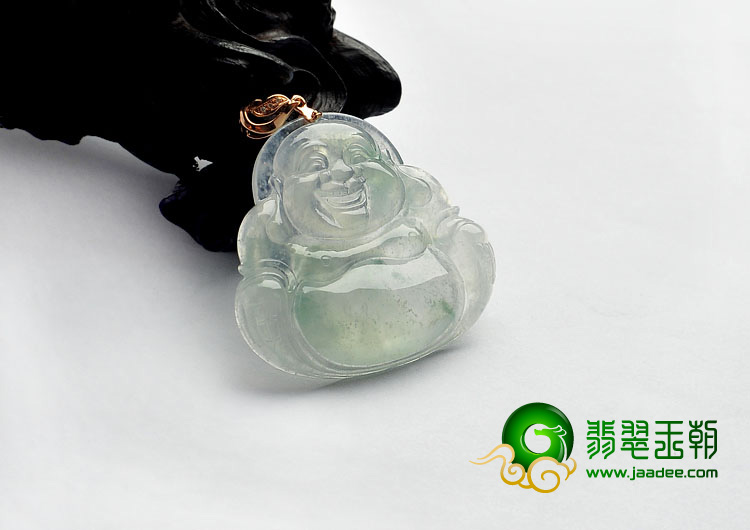 冰玻种飘花缅甸翡翠A货玉佛挂件