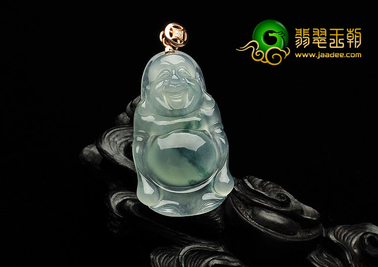 冰种飘花缅甸翡翠A货站佛挂件