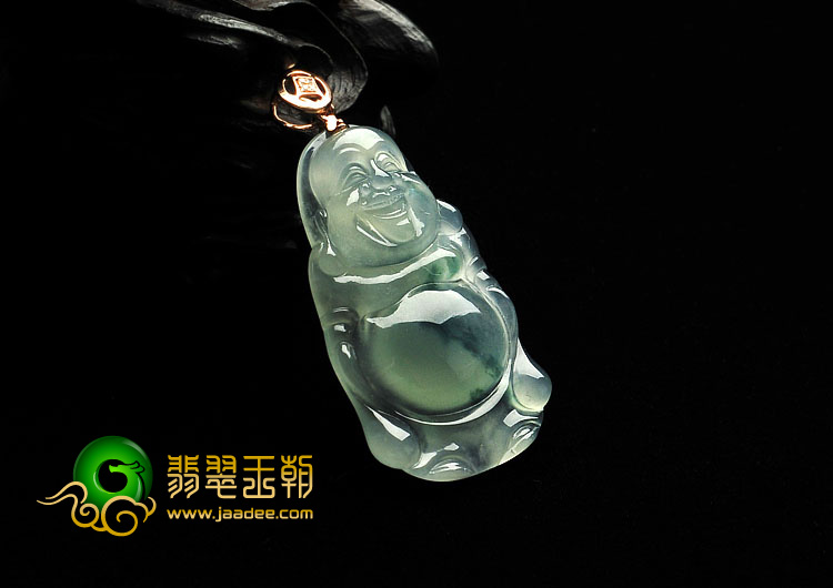 冰种飘花缅甸翡翠A货站佛挂件