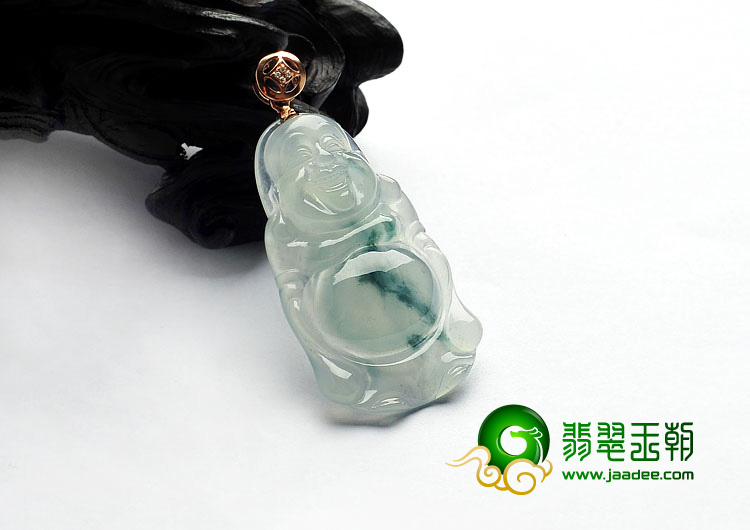 冰种飘花缅甸翡翠A货站佛挂件