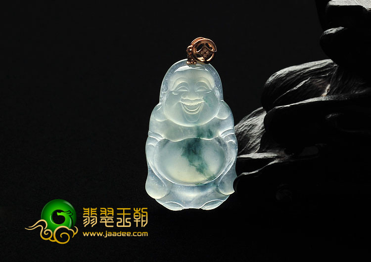 冰种飘花缅甸翡翠A货站佛挂件