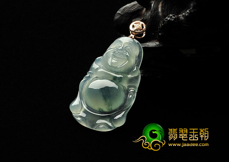 冰种飘花缅甸翡翠A货站佛挂件