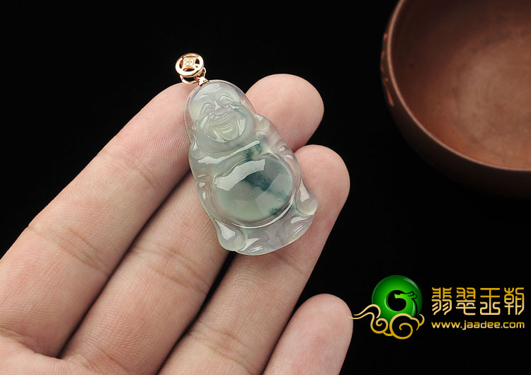 冰种飘花缅甸翡翠A货站佛挂件