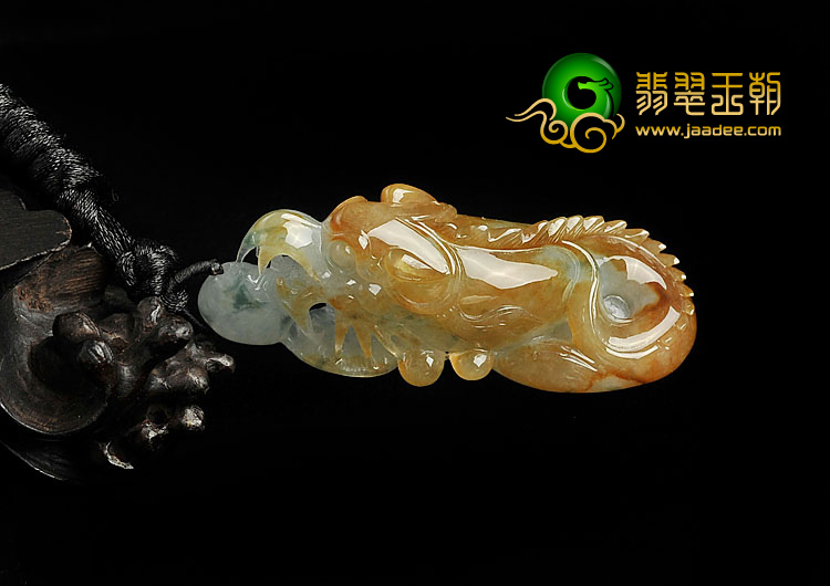 冰种褐黄翡飘花缅甸翡翠A货龙头鱼挂件