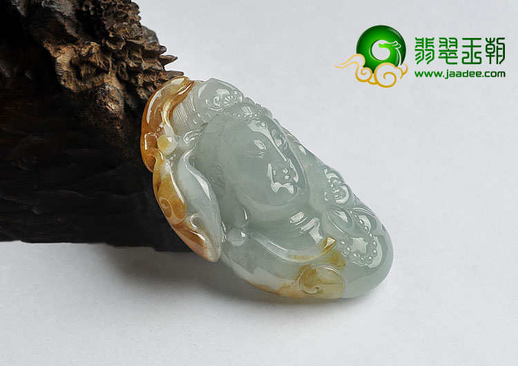 糯冰种褐黄翡晴水缅甸翡翠A货送子观音挂件