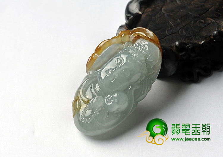 糯冰种褐黄翡晴水缅甸翡翠A货送子观音挂件