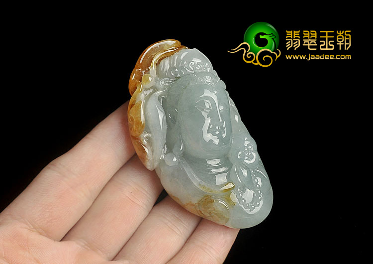 糯冰种褐黄翡晴水缅甸翡翠A货送子观音挂件