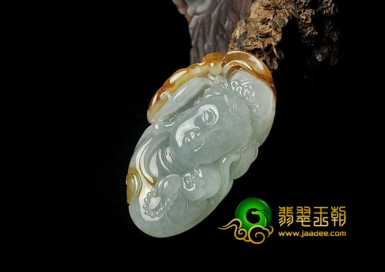 糯冰种褐黄翡晴水缅甸翡翠A货送子观音挂件