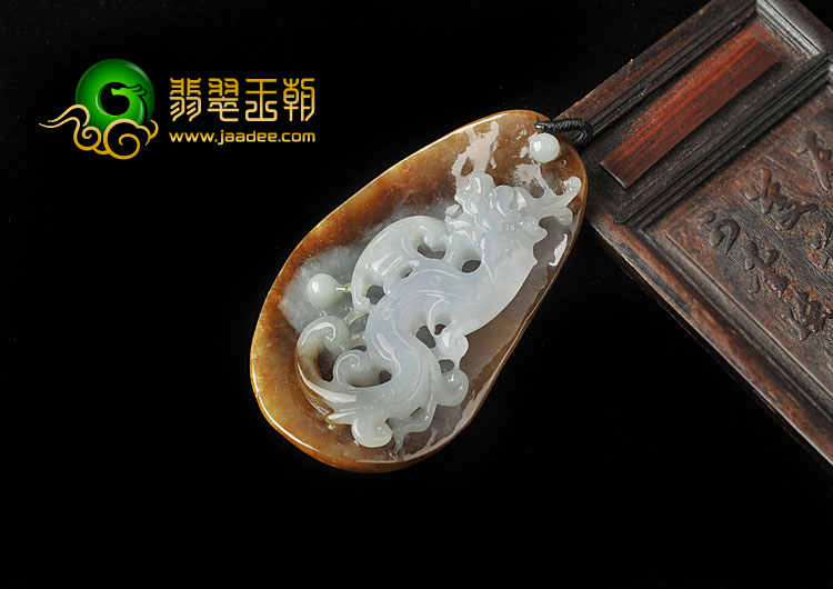 糯冰种褐黄翡缅甸翡翠A货飞龙挂件