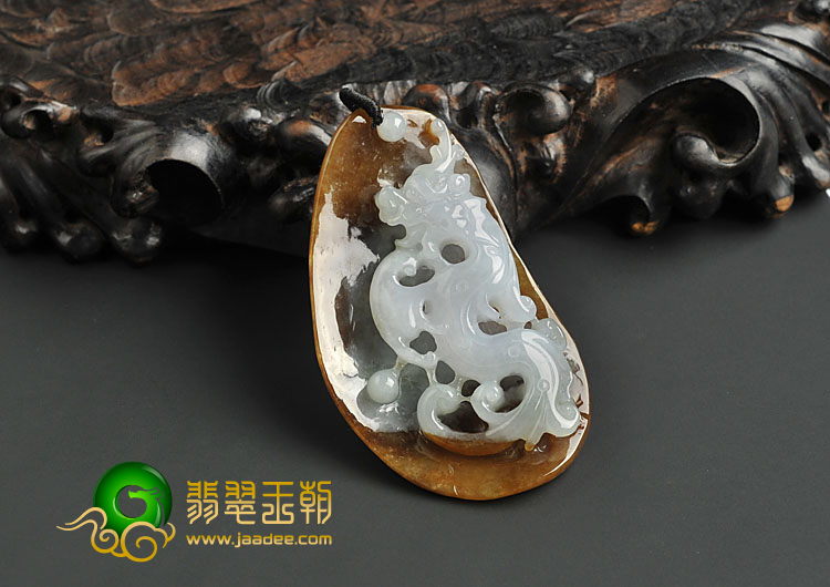 糯冰种褐黄翡缅甸翡翠A货飞龙挂件
