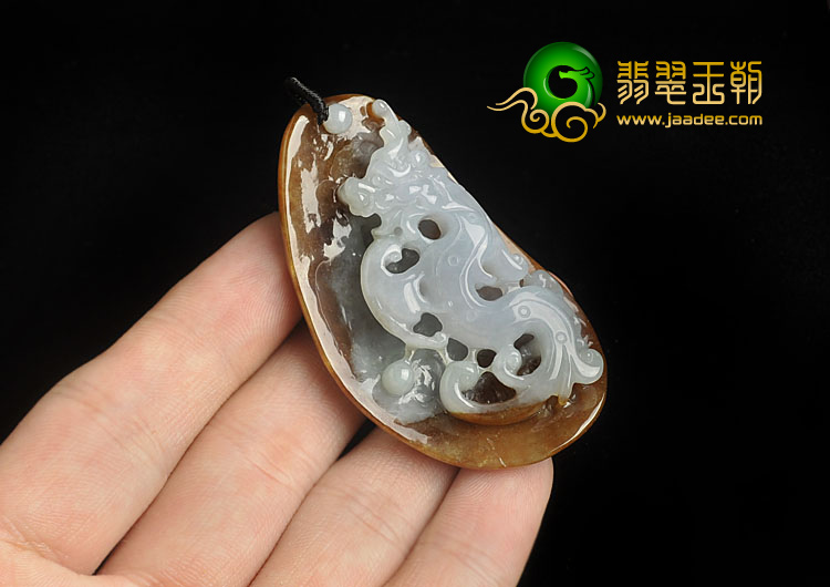 糯冰种褐黄翡缅甸翡翠A货飞龙挂件