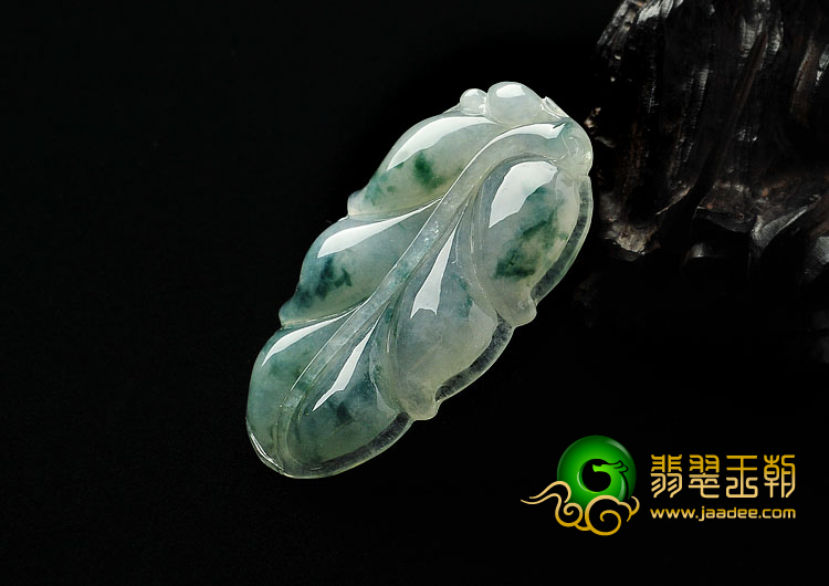 冰种飘花缅甸翡翠A货叶子挂件