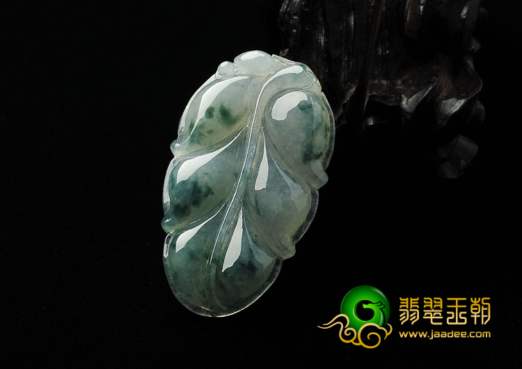 冰种飘花缅甸翡翠A货叶子挂件