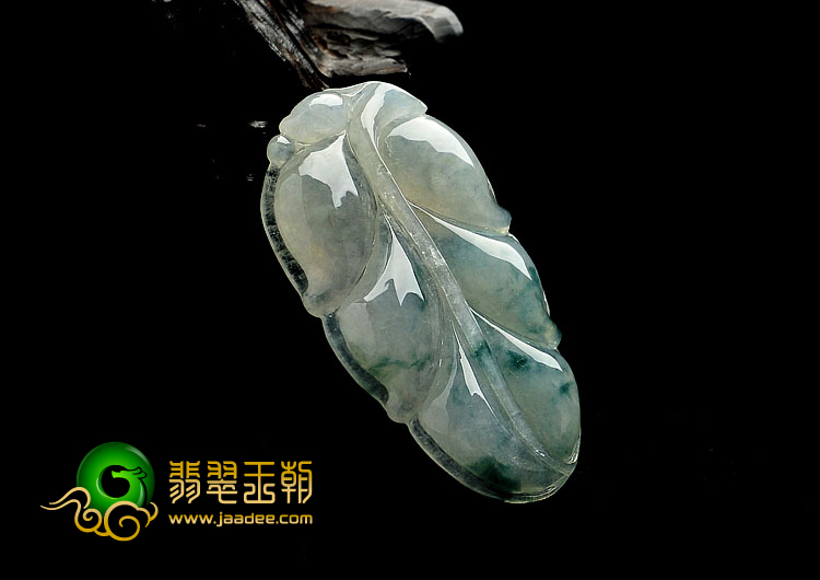 冰种飘花缅甸翡翠A货叶子挂件