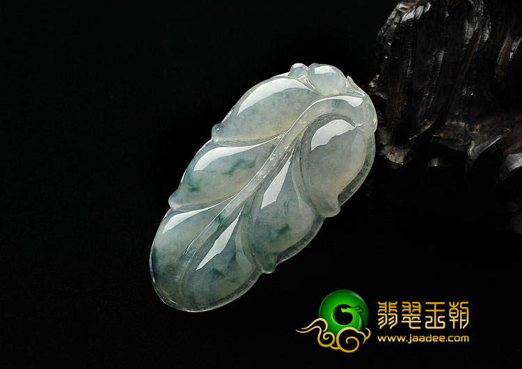 冰种飘花缅甸翡翠A货叶子挂件