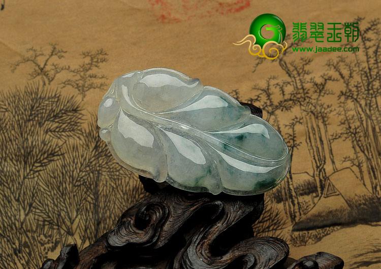 冰种飘花缅甸翡翠A货叶子挂件