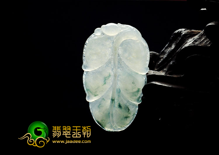冰种飘花缅甸翡翠A货叶子挂件