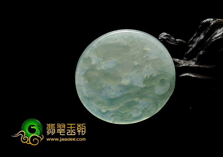 冰种晴水缅甸翡翠A货龙牌挂件