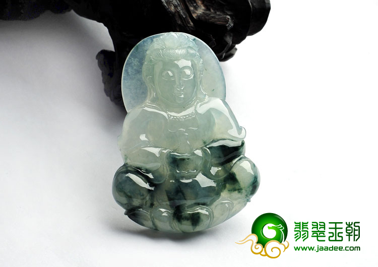 冰种飘花缅甸翡翠A货观音挂件