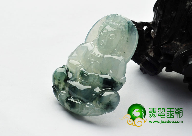 冰种飘花缅甸翡翠A货观音挂件